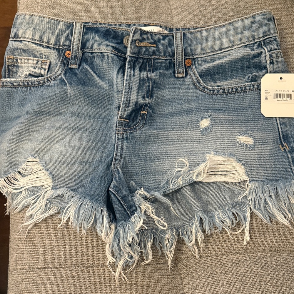 Altar'd State Blue Frayed Hem Jean Shorts